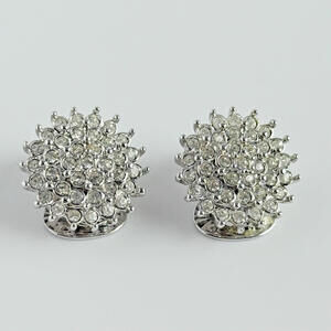 Vintage Nolan Miller Pavé Crystal Cluster Clip-On Earrings Silver Tone Statement